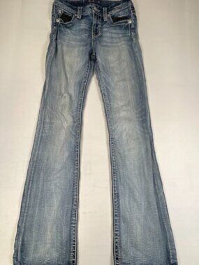 Miss Me Women Size 27 Blue Signature Bootcut Denim Jeans Embellished Pockets